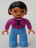LEGO 47394pb015 Duplo Figure Lego Ville, Female, Medium Blue Legs, Magenta Top, Black Hair, Brown Eyes